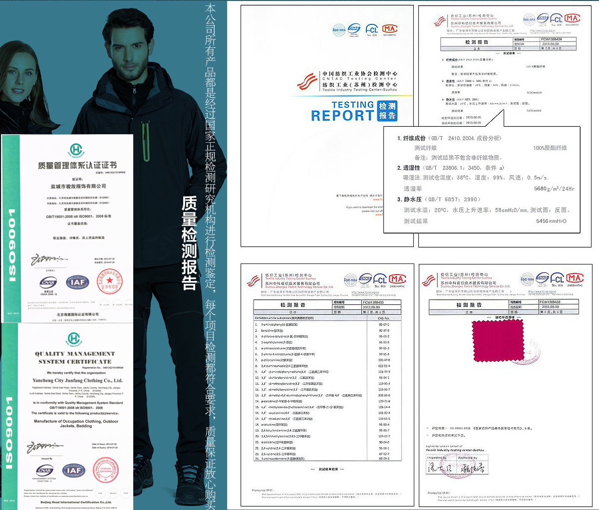 沖鋒衣班服面料檢測(cè)證書